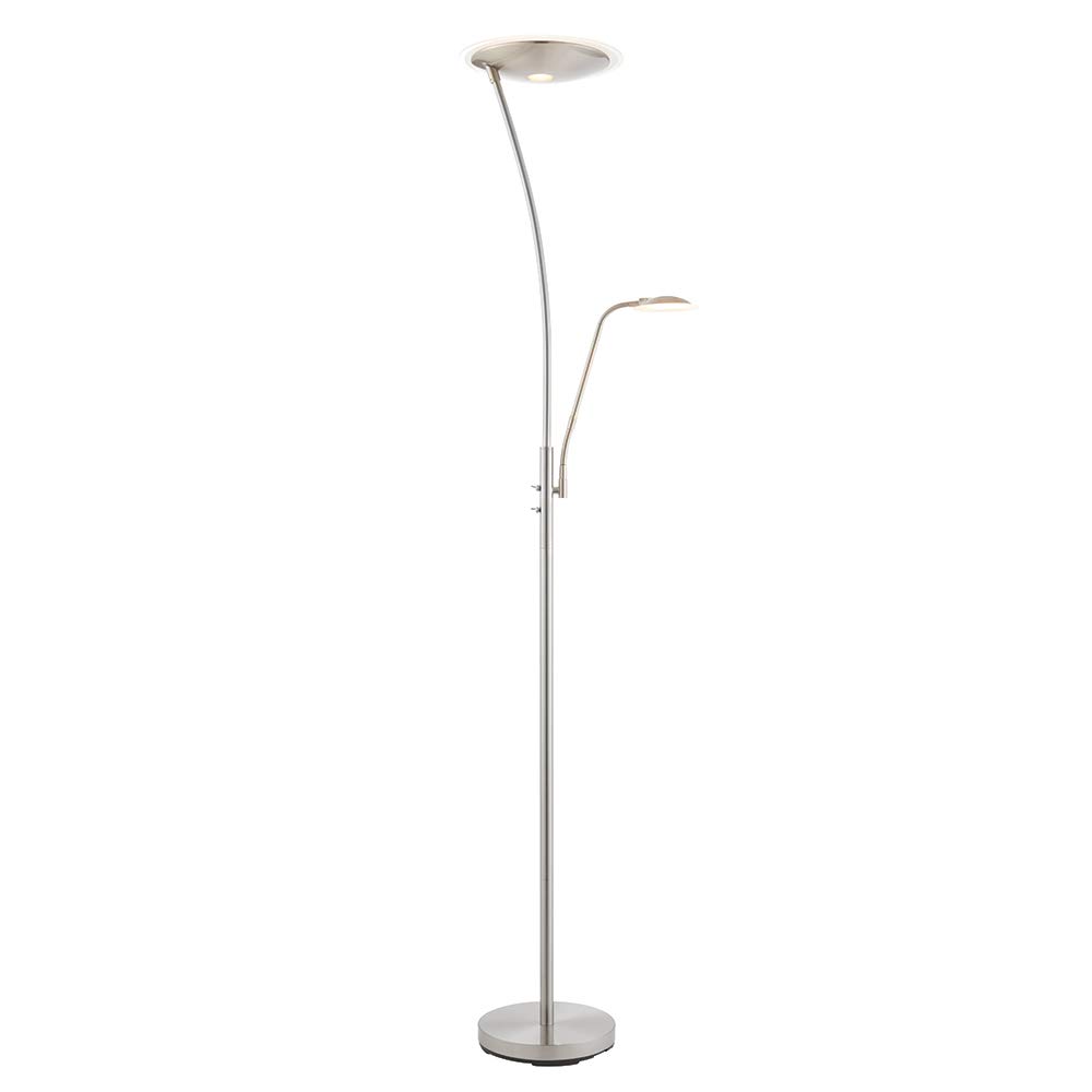 National Lighting Brushed Chrome Hank Decorative Finish Led Mother/Father Parent & Child Standing Floor Lamp With Adjustable Reading Light