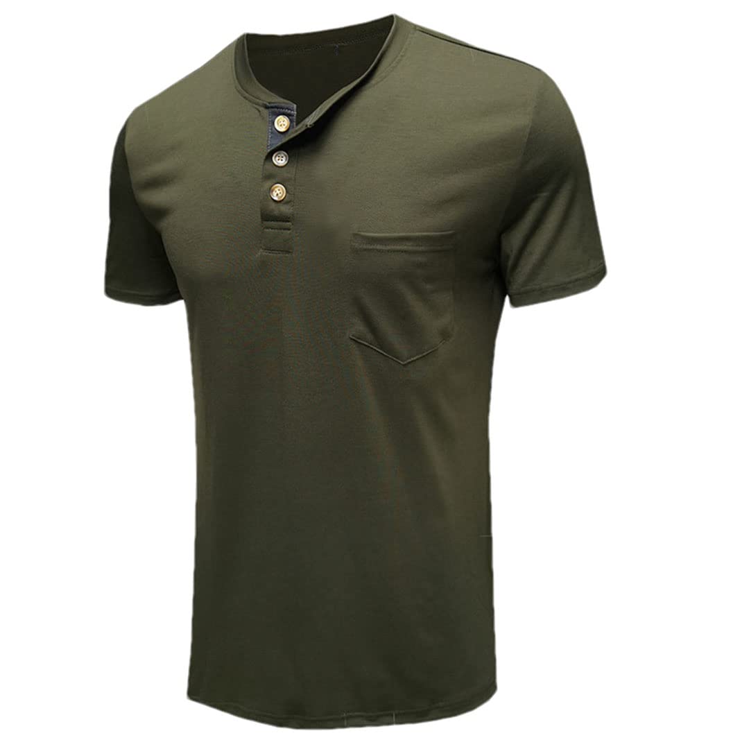 Vogrtcc Maglietta a maniche corte da uomo con scollo a O Henley Pullover con bottoni e tasche, Come da immagine1, S