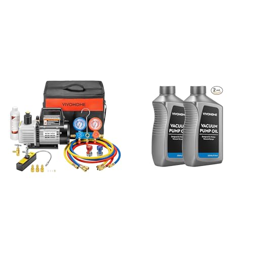 Bomba de vacío rotativa de una etapa VIVOHOME 110 V, 1/3 HP, 4 CFM, con juego de manómetros para aire acondicionado y aceite para bomba de vacío premium (2 paquetes, 330 ml) miniatura 1