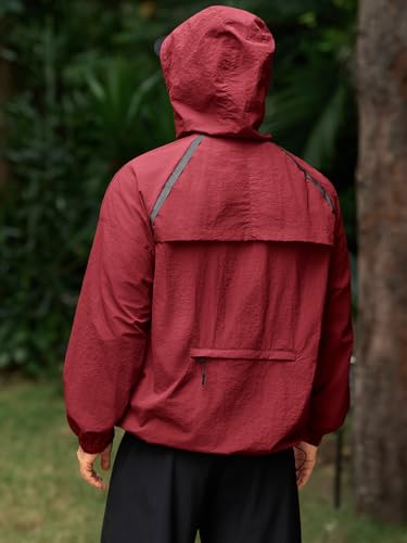 Yousify Jaqueta masculina leve, com capuz e zíper, refletiva, sem forro, casaco de secagem rápida pa