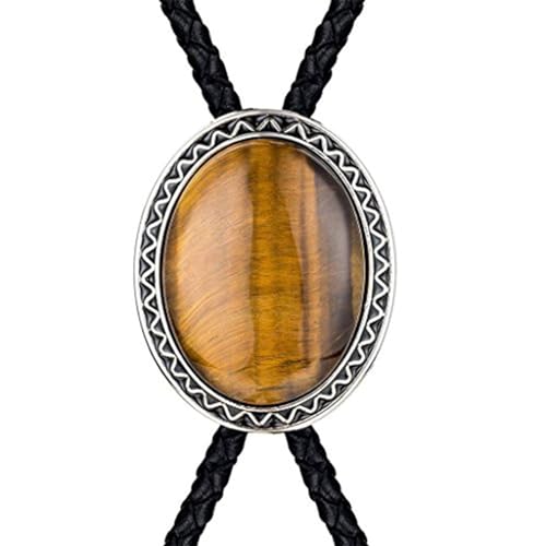 Image of GelConnie Bolo Tie for Men Women Western Cowboy Turquoise Leather Necktie | Natural Stone Bolo Tie Necklace for Women Rodeo Cowboy Leather Necktie Native American Western Cowgirl Ties Adjustable Cord