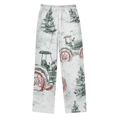 ZZXXB Tractor and Trees Snow Boys Long Pants Soft Trousers Elastic Waist Kids Lounge Bottoms with Pockets S-XL2