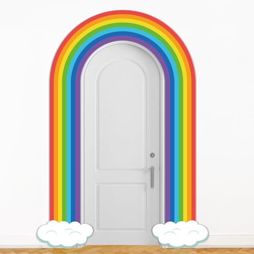 Rainbow Party Porch Banner Rainbow Themed Door Hanging Decoration Rainbow Birthday Party Hanging Banner Rainbow Cloud Banner Backdrop for Classroom Door Rainbow Theme Photo Booth Props Supplies