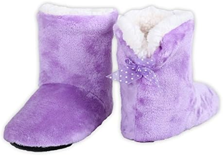 ICONOFLASH Women's Solid Plush Bootie Slipper with Faux Shearling Lining