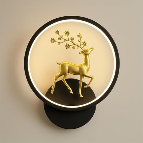 Image of fizzytech LED Deer Wall Light, Round Decorative Wall Lamp with Golden Deer Design, 3 Colour Changing Modes for Living Room, Bedroom, Hallway & Home Decor, Pack of 2