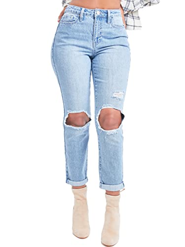 YMI Women's Junior Hybrid Dream High-Rise Mom Fit Ankle Jean