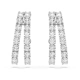 Swarovski Matrix Ohrspangen, Weiße und Rhodinierte Ohrstecker mit Zwei Reihen Strahlender Swarovski Kristalle im Rundschliff, Größe: 2.3 x 0.8 cm
