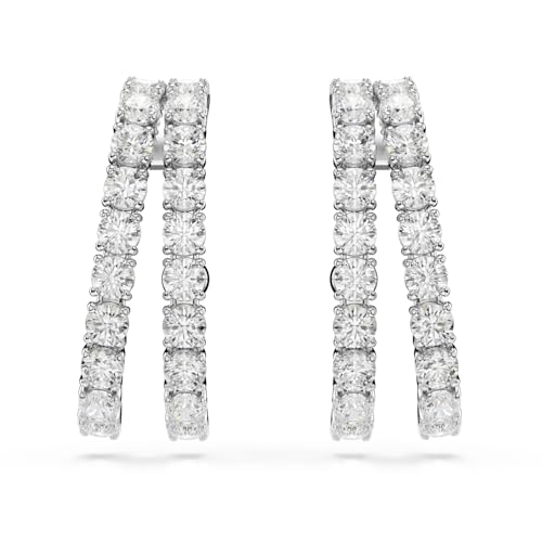 Swarovski Manchettes d’oreilles Matrix rondes, double branches serties de cristaux Zircone blancs taille ronde, design raffiné et contemporain, métal...