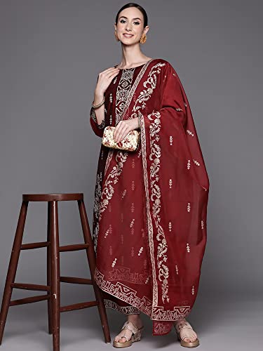 Image of INDO ERA Viscose Women's Geometric Kurta With Pant & Dupatta Set (Kh9Mr8595)