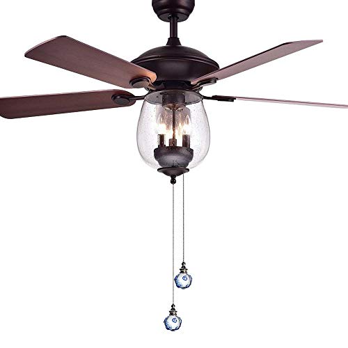 Ceiling Fan Pull Chains 12 Inches Glass Fan Pulls Decorative With Blue Pattern Transparent For Ceiling Light Lamp Fan Chain (Nickel) 2 Pcs #TOP2