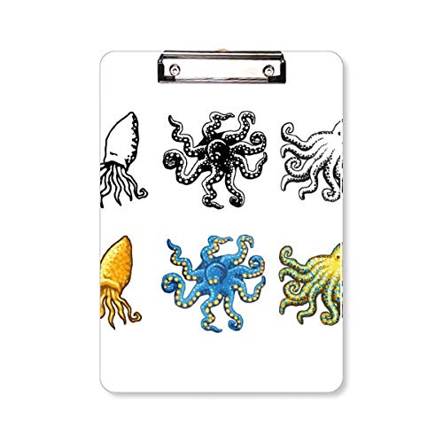 Planchette porte-bloc A4 avec illustration pieuvre pour bureau et dessin