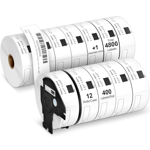 AveneMark 12 Rolls Address Labels Replacement Compatible Brother DK-1201(1-1/7" x 3-1/2"), for Brother QL Printer Mailing Postage Shipping Labels, 400 Pcs/Roll, 4800 + 1 Detachable Frame by AveneMark - Used condition - US$9.27
