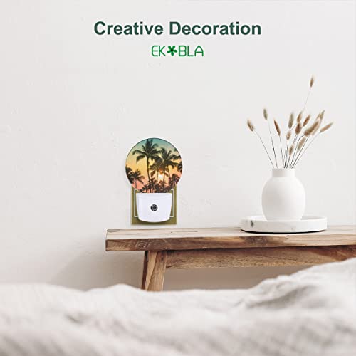 Image of EKOBLA Palm Tree Sunset Night Light, Tropical Beach Night Lights Plug Into Wall with Auto Sensor, 0.5W Sleep Friendly