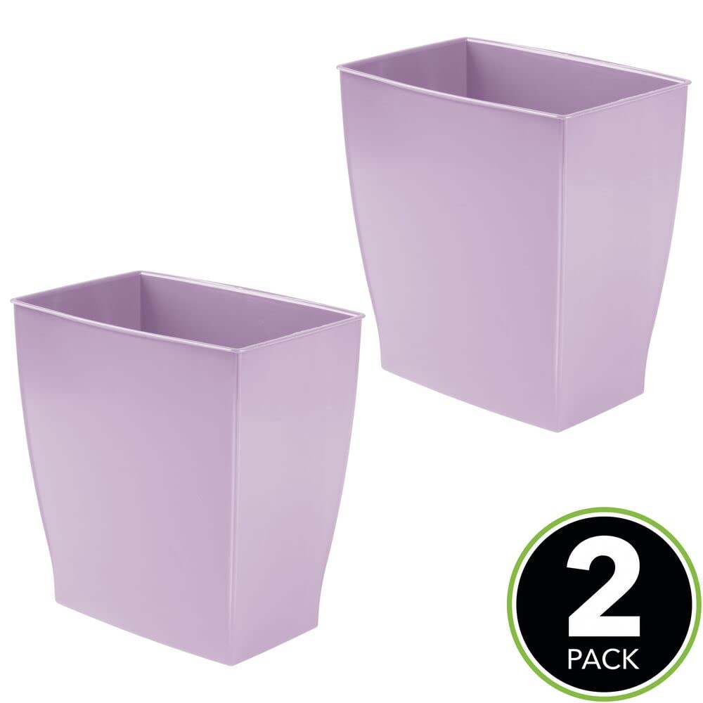 mDesign Plastic Stylish 2 Gallon Wastebasket, Trashcan Container Bin - for Bathroom, Bedroom, Kitchen, Home Office, Laundry Room - Holds Trash, Garbage, Waste - 2 Pack - Light Purple