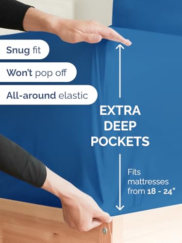 Image of Extra Deep Queen Fitted Sheet - Single Fitted Sheet Only - Royal Blue | Easily Fits 18 inch to 24 inch Mattress, Soft, Wrinkle Free, Breathable & Comfy, Extra Deep Pockets Hotel Luxury Fitted Sheet