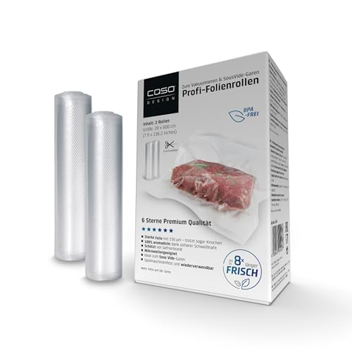 CASO 6 Sterne Profi-Folienrollen 20x600 cm, 2 Rollen, Vakuumierbeutel für alle Vakuumierer, stark und reißfest ca.150 μm, Vakuumbeutel Lebensmittel Vakuumiergerät, BPA-frei