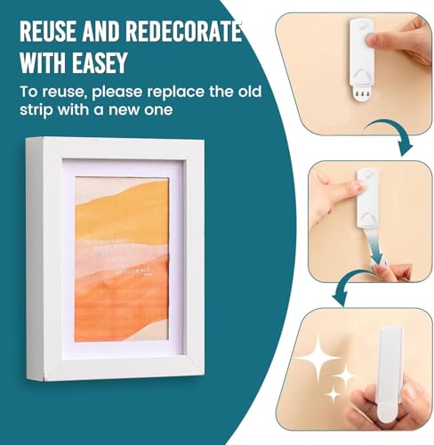 Image of 10 Pcs Picture Frame Hangers, Damage Free Hanging, Sawtooth Picture Wall Hangers, No Nails, Plastic, White