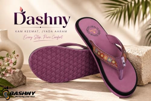 Image of Dashny Women's Comfortable Flip Flops | Soft Cushioned Footbed | Lightweight Anti-Skid Sole | Embroidered Toe Post Slippers | Comfortable Indoor & Outdoor Footwear
