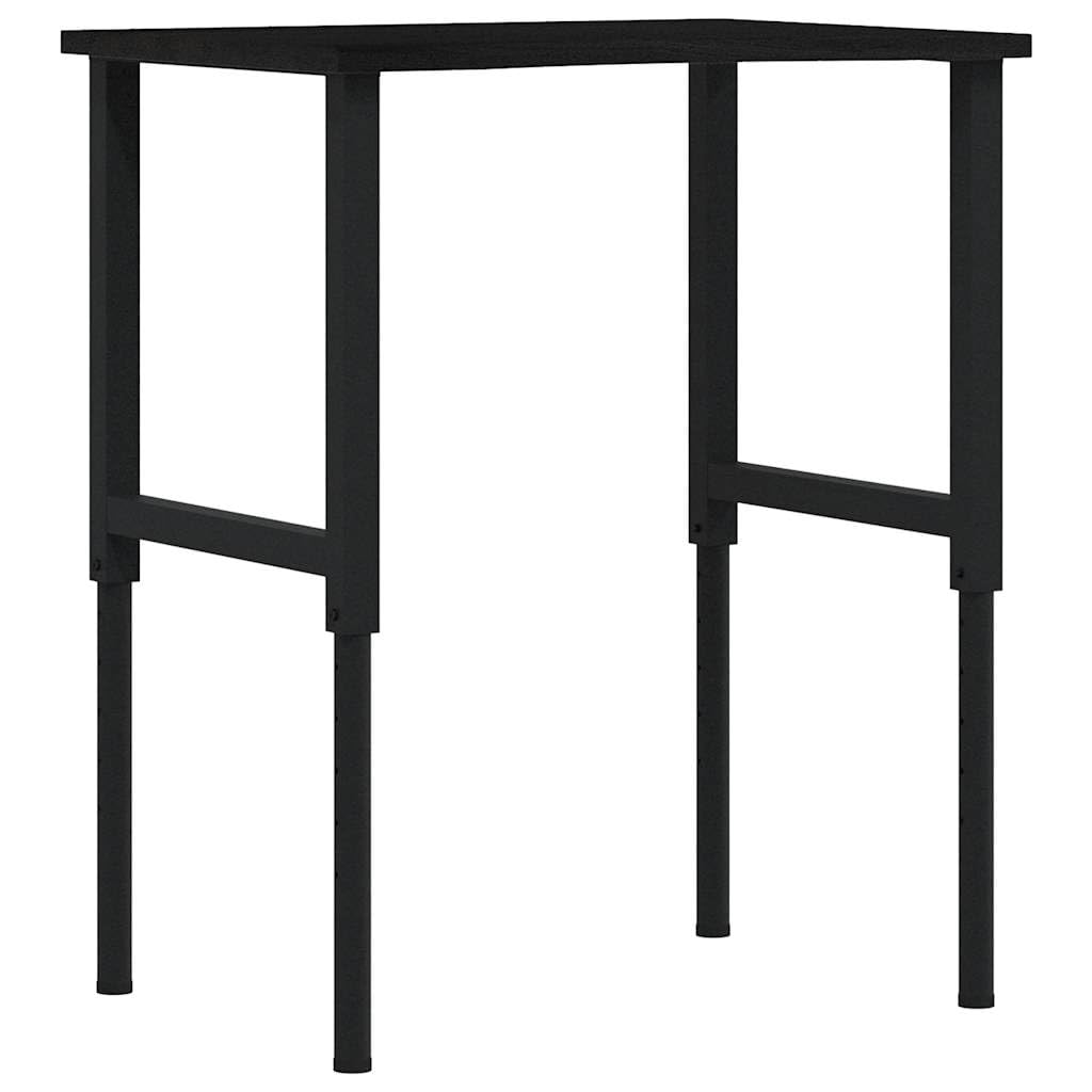 Banco de trabajo de roble macizo marrón oscuro, 80 x 60 x (71,5 – 98) cm, con estructura de metal resistente, gran área de trabajo para trabajos de bricolaje y accesorios de herramientas, versátil