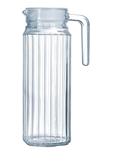 Image of IndusBay Rectangular 1100 ml Fluted Glass Jug Pitcher with Plastic lid, iced Tea Pitcher Water jug hot Cold Water ice Tea, Milk and Juice Beverage Carafes 1.1 LTR, 1 Piece, Transparent