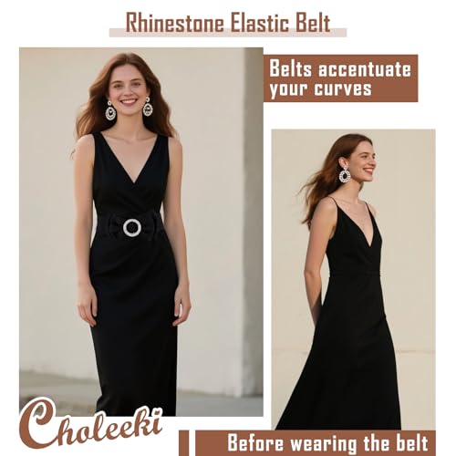 Women's Circle Rhinestone Elastic Bow Belt Wide Stretch Belts Ladies Waist Accessories for Dress2