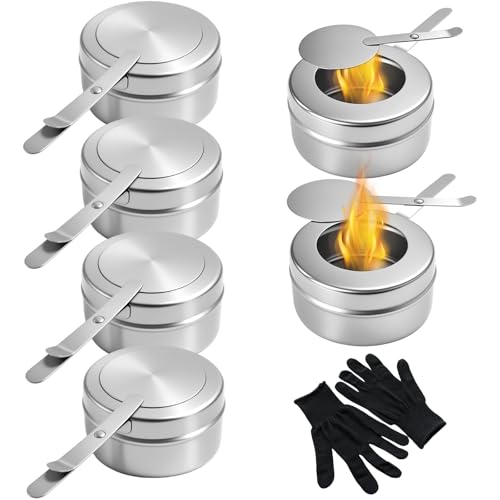 REJOECE 6 Pieces Stainless Steel Chafing Dish Fuel Cans With Gloves Fondue Burner With Lid Portable Fuel Paste Cooker Safety Warming Container For Chafing Dishes Buffets Hot Pots And Camping
