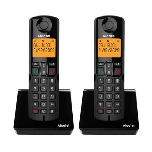 ALCATEL S280 Duo - Telefono Fisso Cordless DECT - Design Compatto - Grande Display Retroilluminato - Vivavoce - Funzione Blocco Chiamate - Rubrica da 50 Contatti - 2 Portatili - Nero
