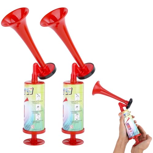 2 Pack Air Horns for Safety Hand Held Air Horns Loud Reusable Small Pump Horn for Camping Fog Warning Portable Noise Makers for Sporting Events Festival Celebrations Graduation Birthday Party Favor