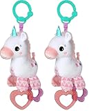 Bright Starts Unicorn Sparkle & Shine Plush Take-Along Stroller or Carrier Toy, Ages 0 Month+, Pink (Pack of 2)