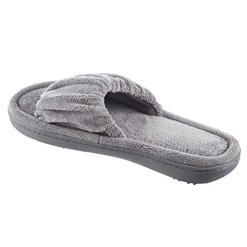 isotoner Womens Microterry Ruched Saffron Slide, Ash, 6.5-7