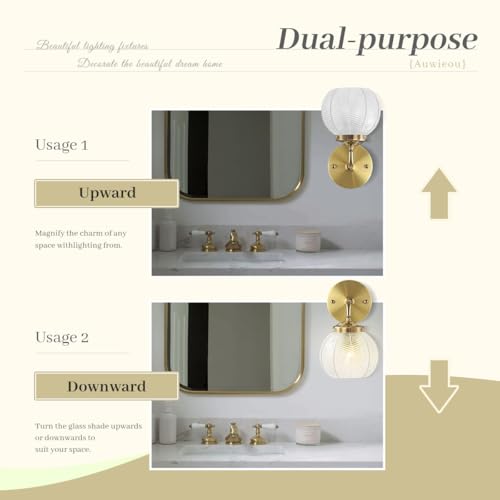 Image of Vintage wall sconces Glass Wall Sconces with Ribbed Clear Globe Glass Shade Gold wall Sconce Modern Vanity Light Bathroom wall sconces Over Mirro Wall lamp for Bedroom Hallway Living Room