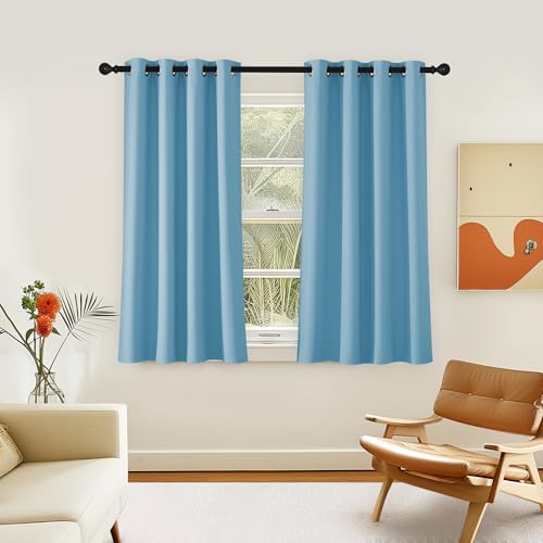 NICETOWN Room Darkening Short Curtain 54 inches Long for Living Room, Grommet Sound Reducing Thermal Insulated Curtains for Bedroom Nursery Window, 46W x 54L, 1 Piece, Teal Blue