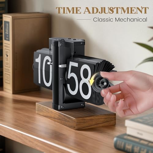 Retro Flip Clock, Vintage Digital Flip Down Clock with Black Walnut Base, Battery Powered Internal Gear Operated for Home & Office Decor - Image 3