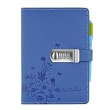 A5 PU Leder Tagebuch Notizbuch,Schreiben Notebook Planer Organizer Passwort Tagebuch Notizblock für Mädchen und Jungen. Mehrfarbiges Blumenmuster ,Blau npn99-5