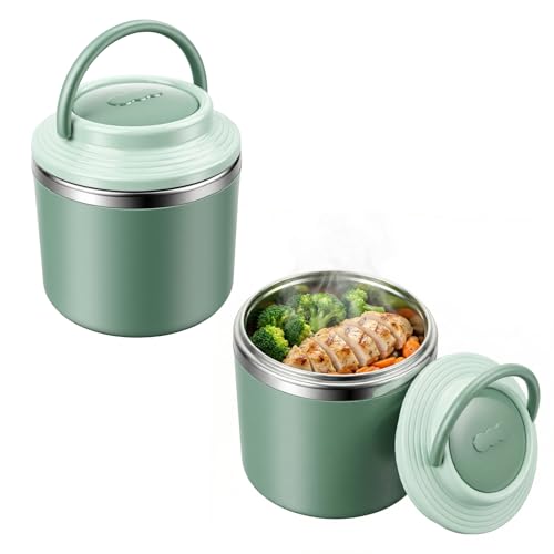 JUNJIEFU Récipient isotherme pour aliments, thermos anti-fuite, en acier inoxydable, 630 ml, hauteur : 12,6 cm, boîte à déjeuner isotherme (vert)