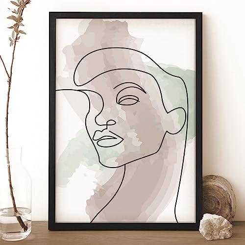 Image of Ritwika's Abstract Wall Art Of Outline Of Women Portrait Water Color Painting With Black Frame For Home Office Decor | Multicolored | Size 9.5 x 13.5 Inch, Set of 1 (02 - WOMEN)