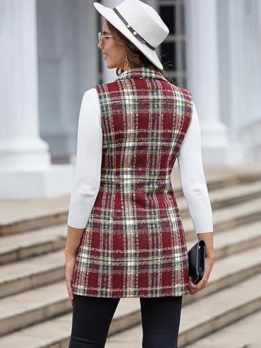 Image of IDEALSANXUN Plaid Vest for Women Fall Winter Sleeveless Blazer Jackets