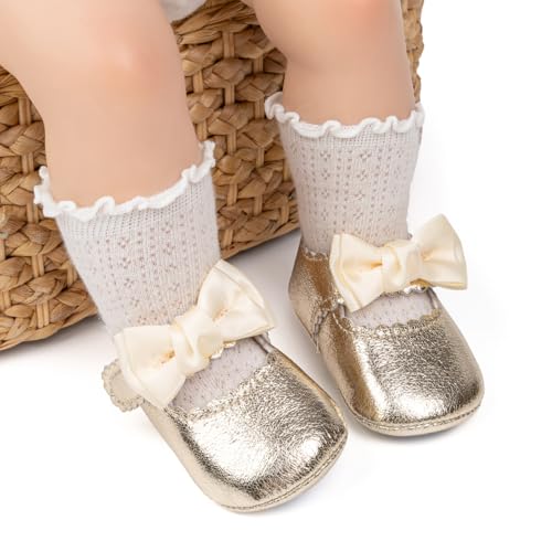 Infant Baby Girl Mary Jane Dress Flats Shoes Newborn Non-Slip Soft Sole First Walking Crib Shoes Christmas Wedding Baptism Princess Shoes 0-18 Months2