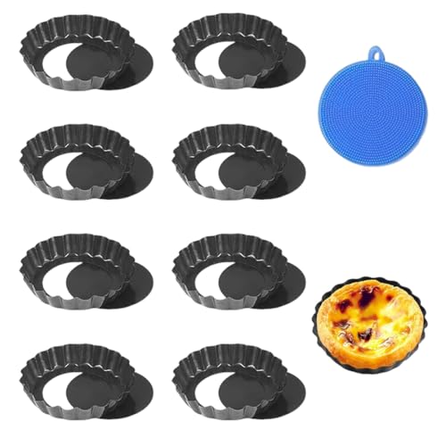 UIEXAY 8 pcs moule à tartelette, 10cm Antiadhésifs de à Quiche, Ronde Tarte à Fond Amovible, Moule à Tarte Cannelé Fond Amovible Moule à Quiche pour La Pâtisserie Maison