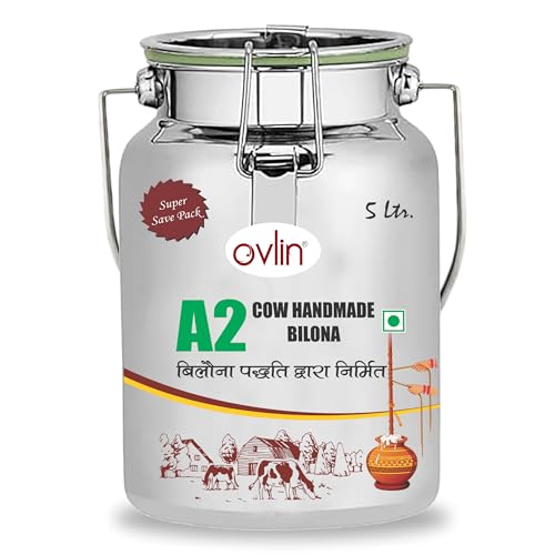 Image of Ovlin A2 Desi Cow Ghee | Handmade Bilona Method Ghee | Pure Desi Cow Milk | Traditional Vedic Bilona Process | 100% Natural, Preservative Free | Rich in Vitamins A, D, E & K | Pure A2 Bilona Cow Ghee for Cooking & Daily Nutrition 5L