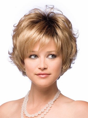 GNIMEGIL Womens Wigs Short Curly Blonde Wig with Bangs Daily Party Costume Hair Wigs for Old Lady + Wig Cap