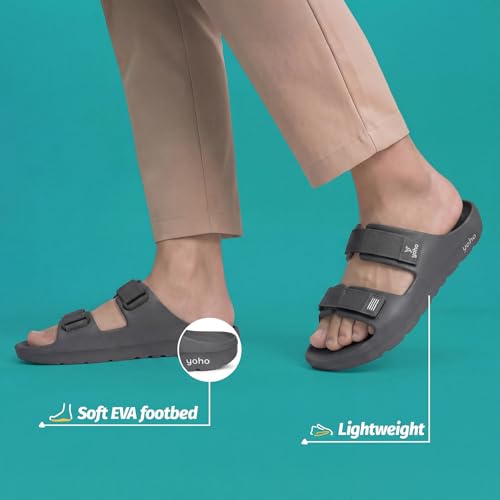 Image of YOHO Wilo Double Strap Sliders for Men | Cushioned & Lightweight | Adjustable Strap | Comfortable Monsoon Footwear & Rainy Sandals