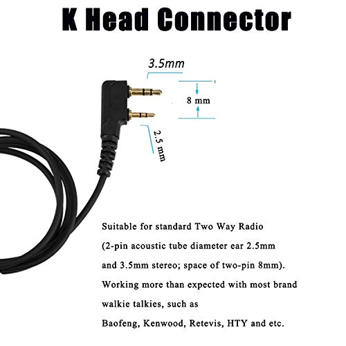 Two Way Radio 2 Pin Earphone Security Hands-Free Walkie Talkie Earphone 3.5mm with PTT Button, Speaker for SAMCOM,BaoFeng, Kenwood Walkie Talkie 6 Packs