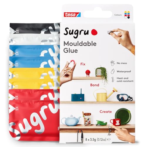 Sugru by tesa - Pâte Fixante Polyvalente à Modeler en Lot de 8 x 3.5 g - Pâte Durcissante Adhésive Polyvalente - Pour Réparer, Coller et Fixer sans Percer...