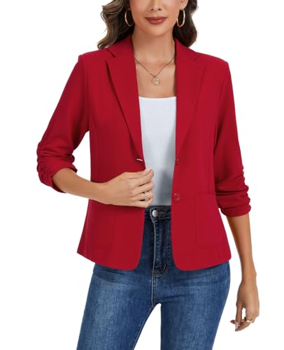 MINTLIMIT Womens Casual Blazer Open Front Business Suit Jacket 3/4 Sleeve Button Work Office Blazer Lightweight