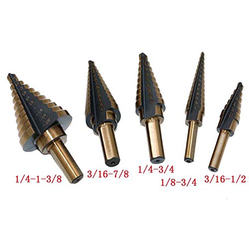 5pcs Imperial HSS Cobalt Drill Bit Set 50 Sizes Step Tools Multiple Hole w/Aluminum Case