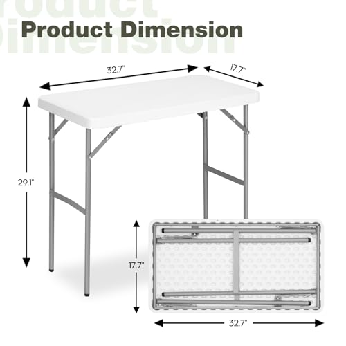 Mesa de camping rectangular plegable de 2.7 pies con tapa de HDPE y patas de acero, duradera y estable, perfecta para camping, picnic, fiesta, interior y exterior miniatura 3