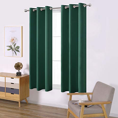 Image of LEMOMO Dark Green Blackout Curtains /42 x 63 Inch /Set of Two Panels Grommet Bedroom Curtains