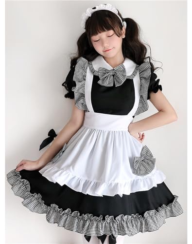 メイド服 コスプレ セット セクシー 仮装 エプロン セクシー ロリータ 衣装 フリーサイズ 3点セット（黒のワンピース, フリルエプロン, ネコ耳カチューシャ） - 画像4