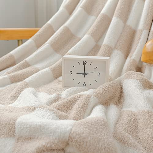 Andreannie Cozy Warm Fluffy Kahki Microfiber Polyester Buffalo Checkerboard Pattern Throw Blanket Knitted Checkered Lightweight Bed Blanket For Sofa Bed Cabin Decor (Twin :60X80 In, Kahki) #TOP3